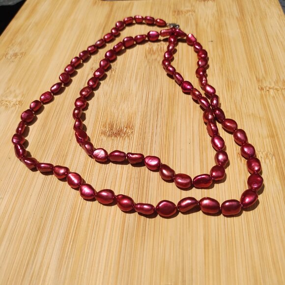 Honora Freshwater Pearl Cherry red 925 Sterling Silver 36" Stunning - Picture 7 of 7